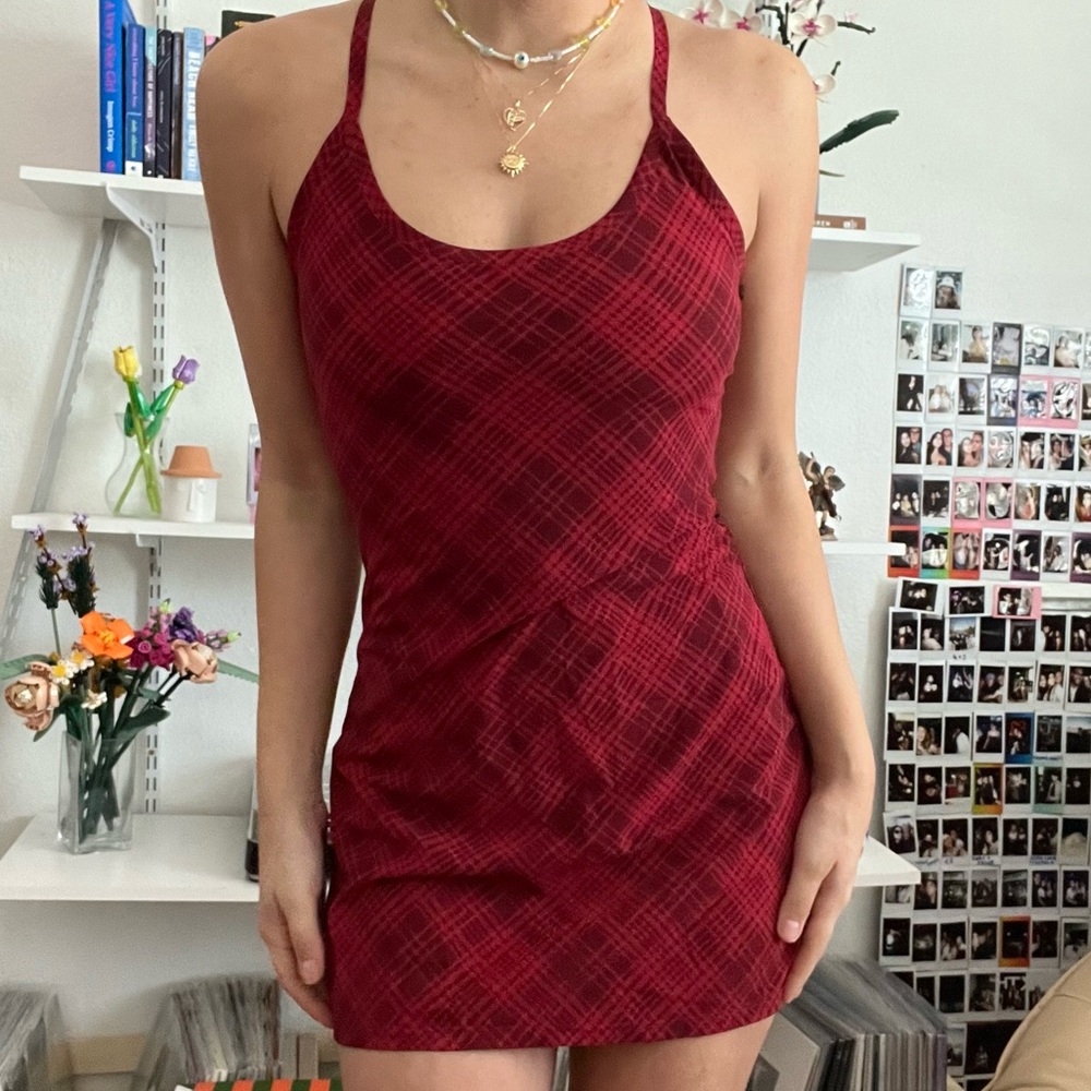 Outdoor Voices Exercise Dress in Pomegranate Plaid